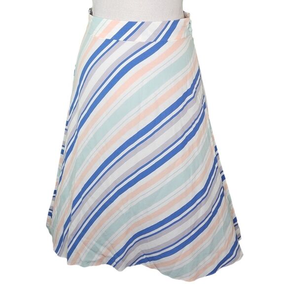 LOFT Blue & White Diagonal Stripe A Line Midi Skirt Size 6 - Picture 3 of 10